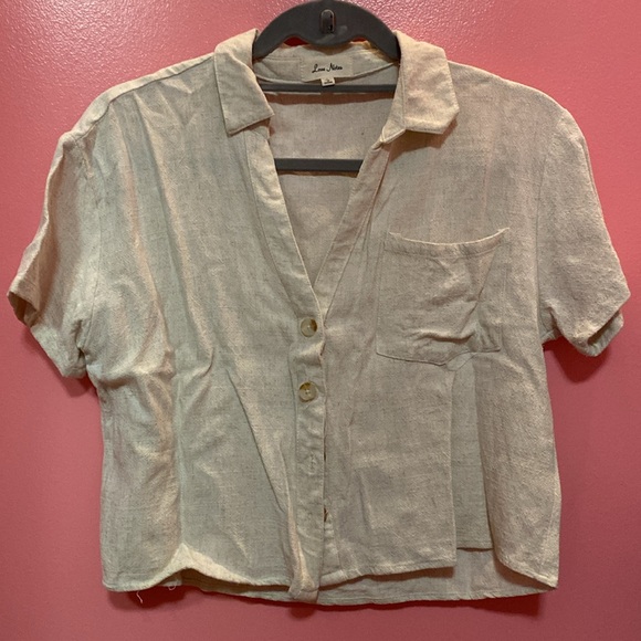 Love Notes Linen Blend Cream Cropped Button Down Shirt - Picture 4 of 5